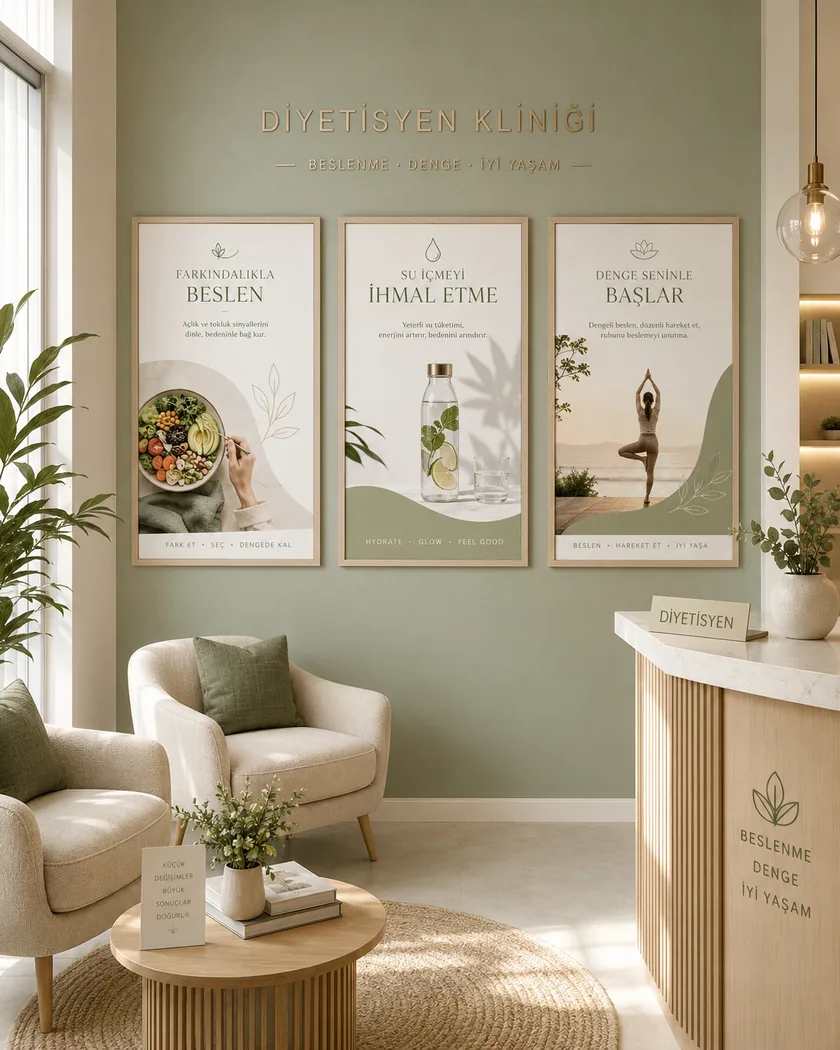 Diyetisyen kliniği poster seti — tasarım 3