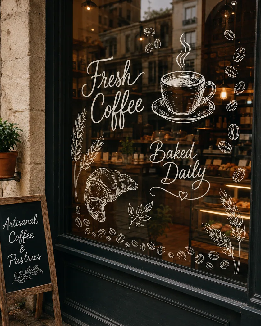 Kafe cam-vitrin sticker — tasarım 4