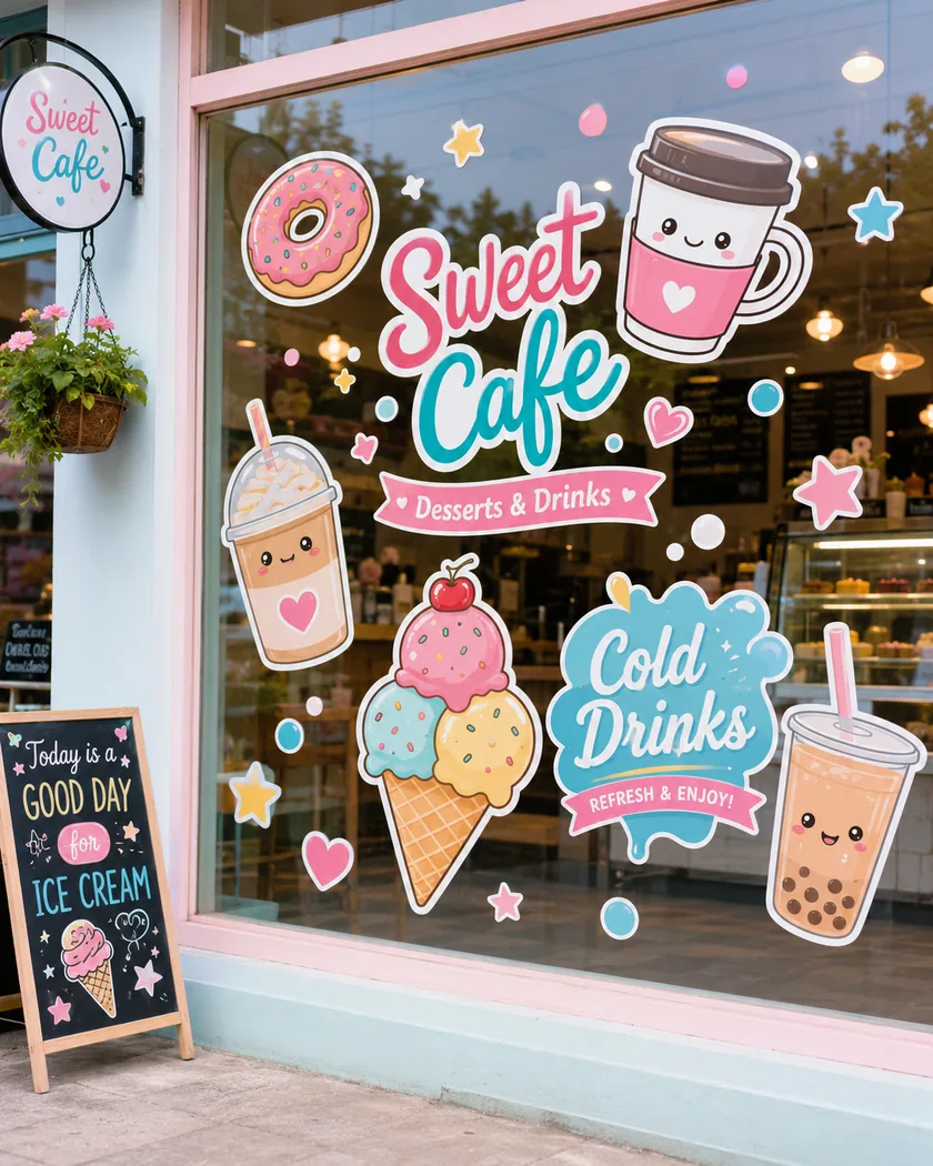 Kafe cam-vitrin sticker — tasarım 7