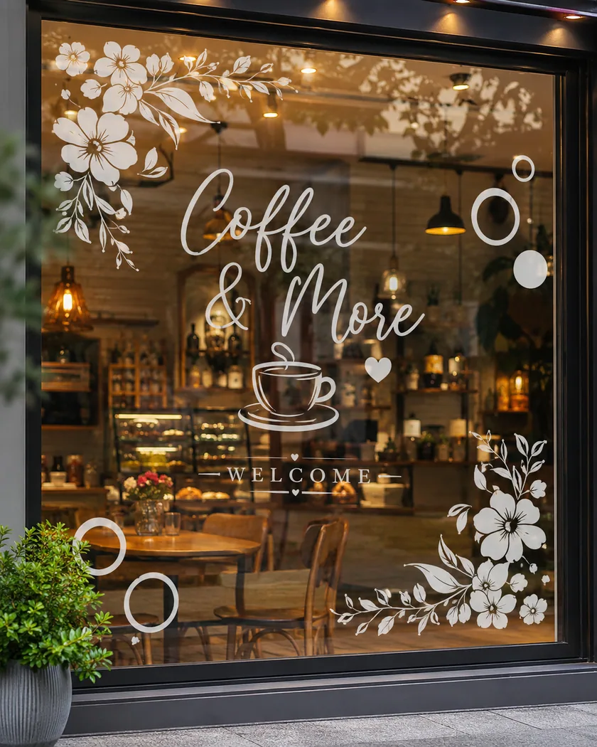Kafe cam-vitrin sticker — tasarım 10