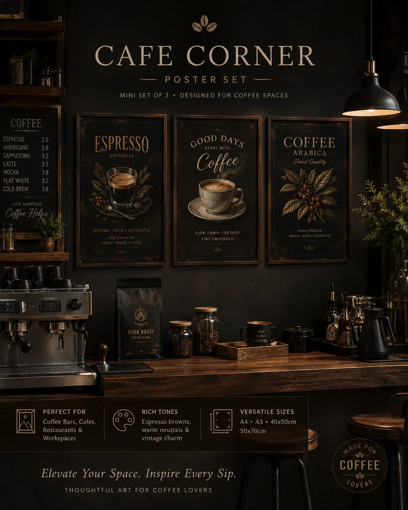 Kafe köşe dekor seti — tasarım 6