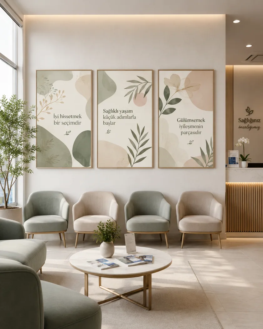 Klinik bekleme alanı poster seti — tasarım 3