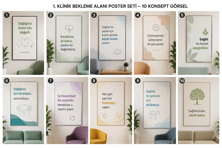 Klinik bekleme alanı poster seti — tasarım 4