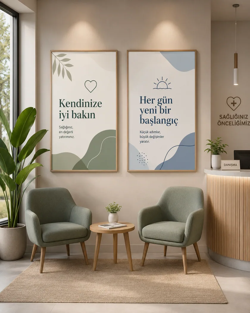 Klinik bekleme alanı poster seti — tasarım 5