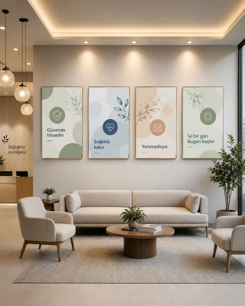 Klinik bekleme alanı poster seti — tasarım 10
