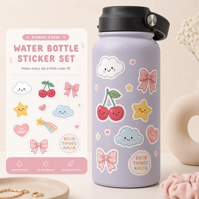 Su matarası sticker — kapak görseli
